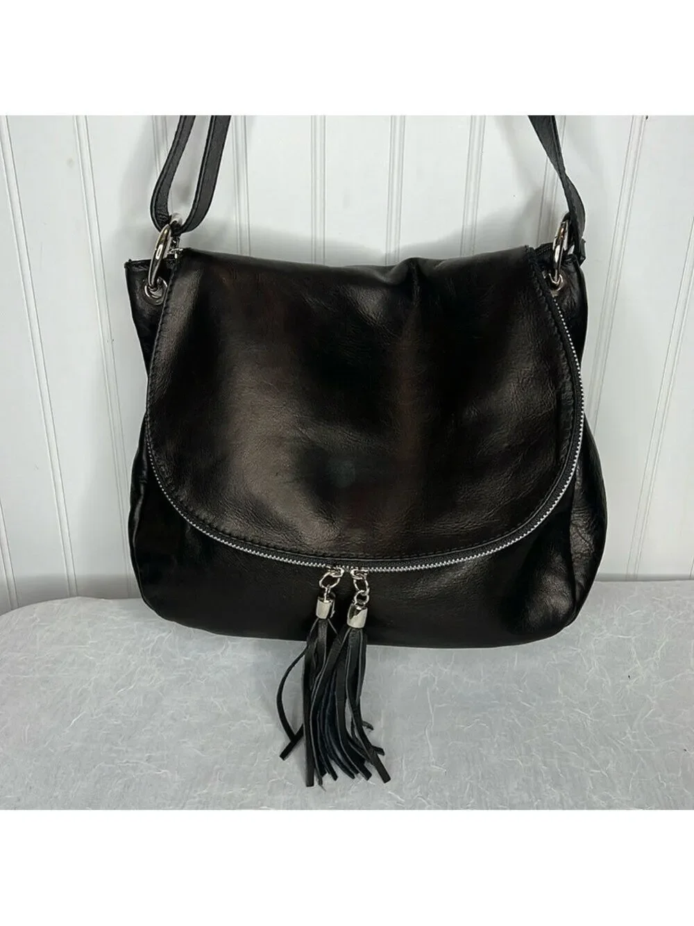 - Mila Blue Leather Saddle Bag